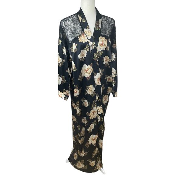 VTG Valentino Intimo Neiman Marcus Floral Lace Long Robe Women's XLP NO BELT - Picture 4 of 16